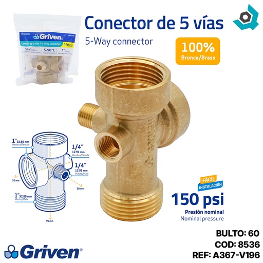 [8536] VALVULA DE BRONCE 5 VIAS GRIVEN