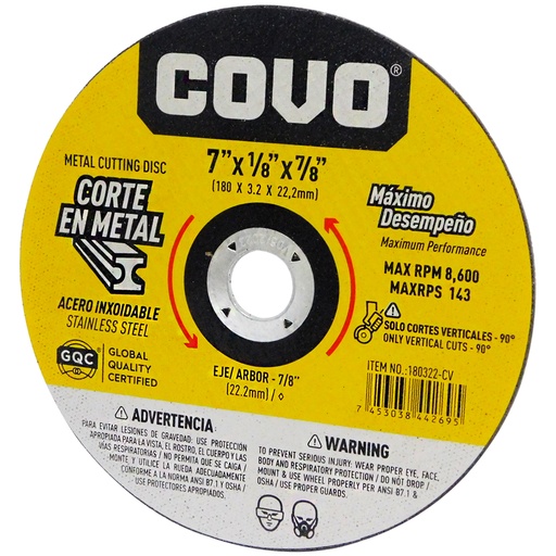 [8605] DISCO PARA CORTE 7" DE METAL COVO