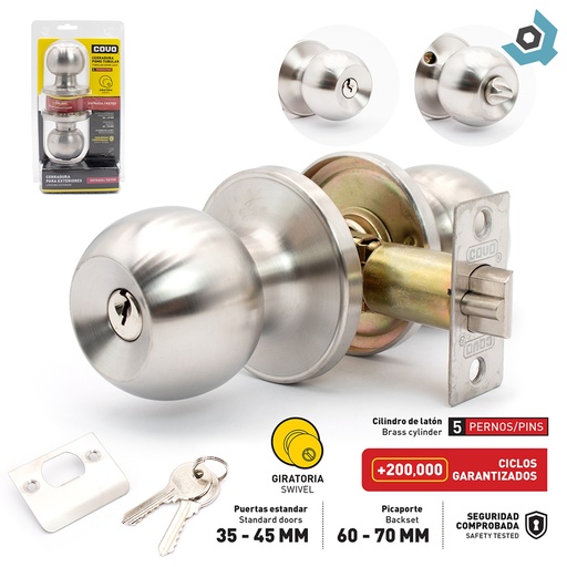 [8608] CERRADURA DE POMO TUBULAR PARA DORMITORIO CROMADO COVO