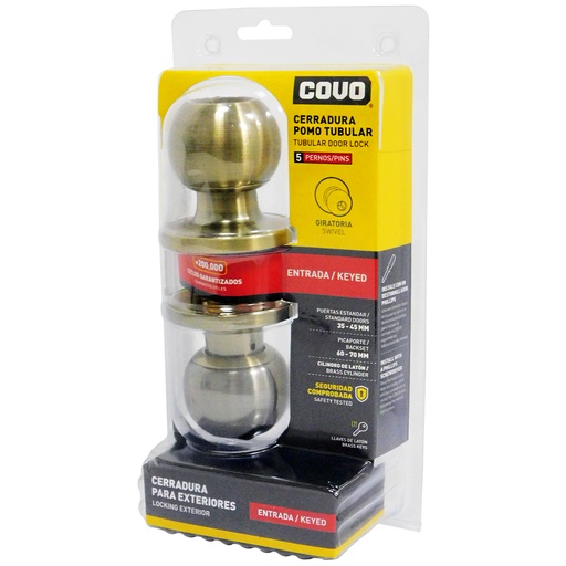 [8610] CERRADURA POMO TUBULAR PARA DORMITORIO COBRE ENVEJECIDO COVO