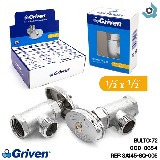 [8654] LLAVE DE ARRESTO 1/2" X 1/2" CROMADA GRIVEN