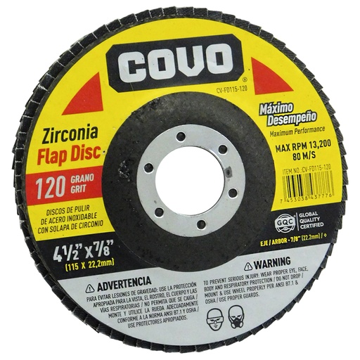[8657] DISCO ABRASIVO 4 1/2" GRANO 120 PARA PULIR COVO