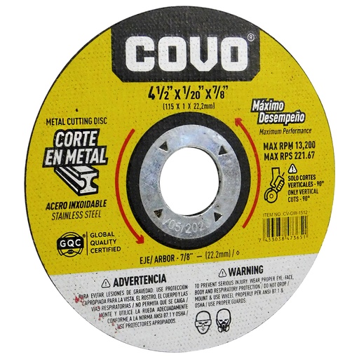 [8663] DISCO PARA CORTE 4 1/2" DE METAL COVO
