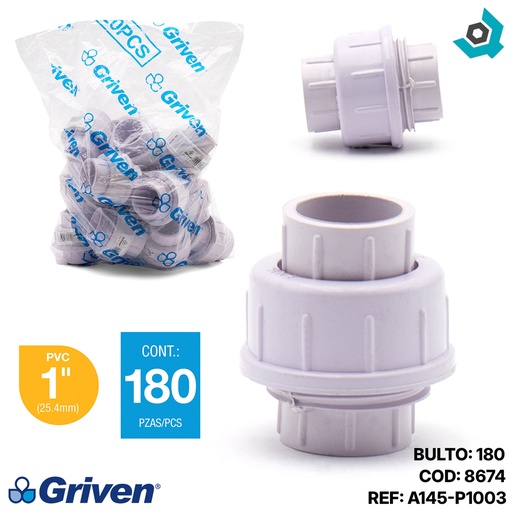 [8674] UNION UNIVERSARL 1" DE PVC SIN ROSCA GRIVEN