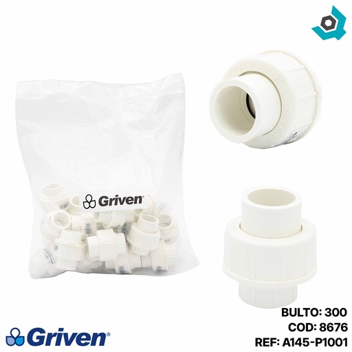 [8676] UNION UNIVERSAL 1/2" DE PVC SIN ROSCA GRIVEN