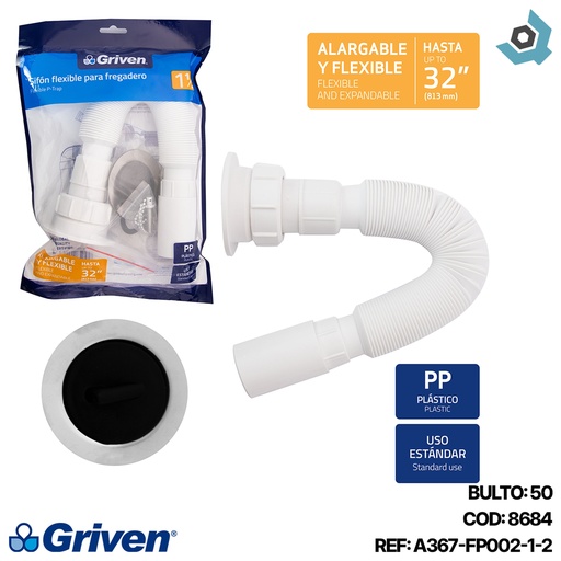 [8684] SIFON DE 1 1/2" TRAMPA FLEXIBLE GRIVEN