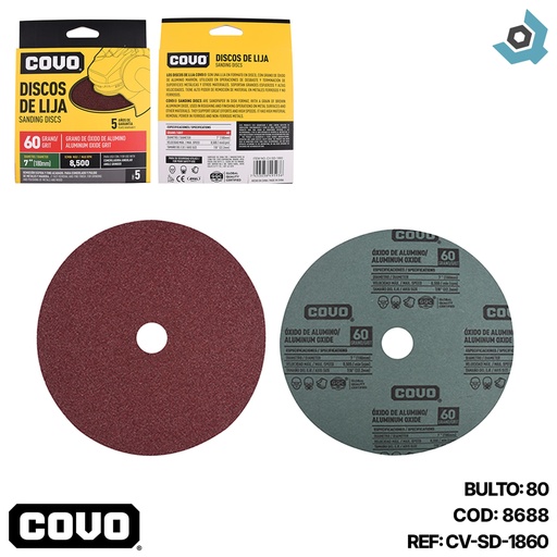 [8688] DISCO DE LIJA 7" X 7/8" GRANO 60 COVO