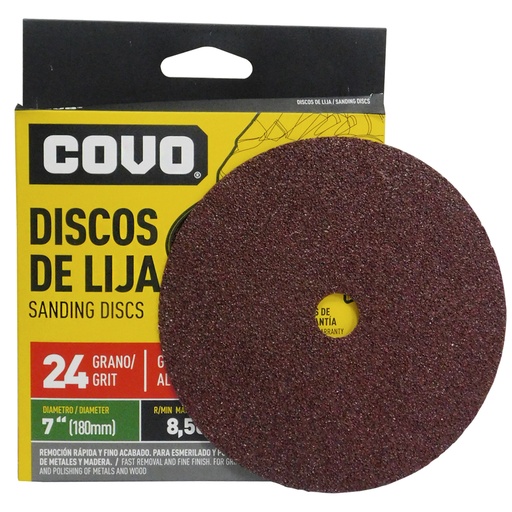 [8690] DISCO DE LIJA 7" X 7/8" GRANO 24 COVO