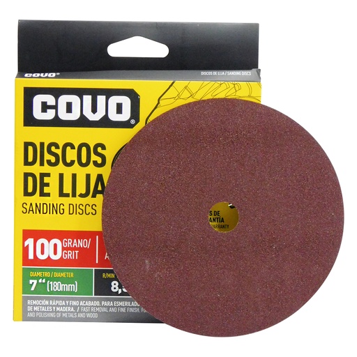 [8692] DISCO DE LIJA 7" X 7/8" GRANO 100 COVO