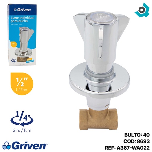 [8693] LLAVE PARA DUCHA 1/2" INDIVIDUAL GRIVEN