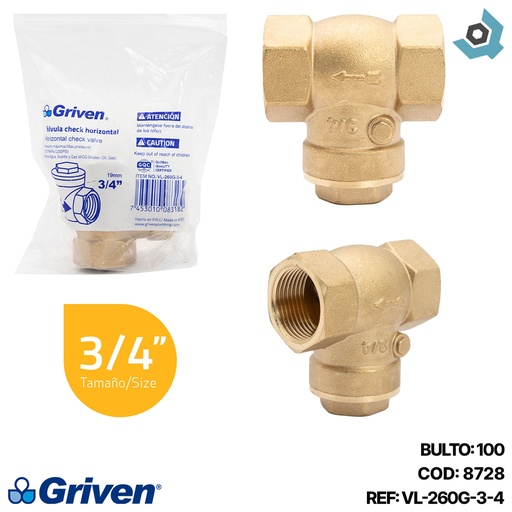 [8728] CHEQUE 3/4" DE BRONCE TIPO T GRIVEN