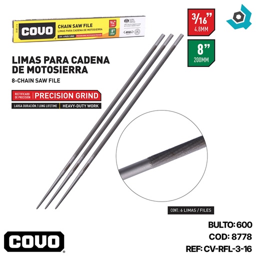 [8778] LIMA PARA CADENA DE MOTOSIERRA 3/16" COVO