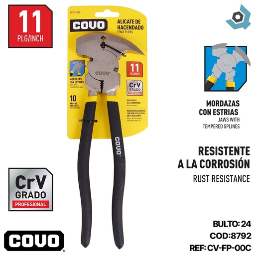 [8792] TENAZA 3 EN 1 PARA ALAMBRE DE PUAS 11" COVO