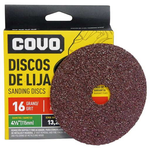 [8808] DISCO DE LIJA 4 1/2" X 7/8" GRANO 16 COVO