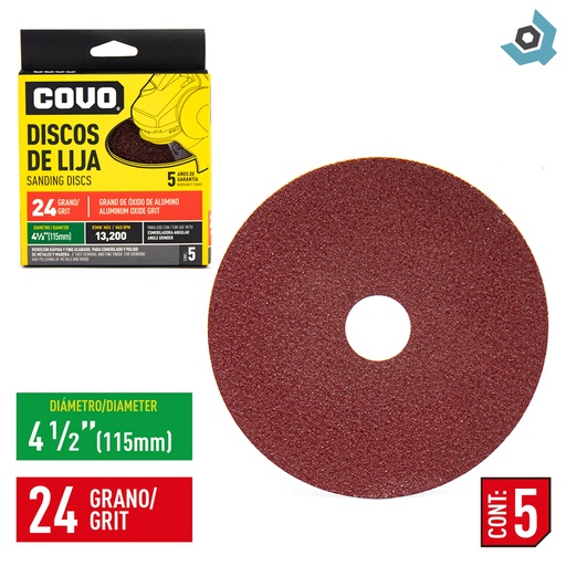 [8820] DISCO DE LIJA 4 1/2" X 7/8" GRANO 24 COVO
