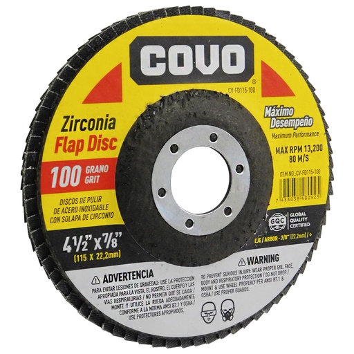 [8828] DISCO ABRASIVO 4 1/2" GRANO 100 PARA PULIR COVO