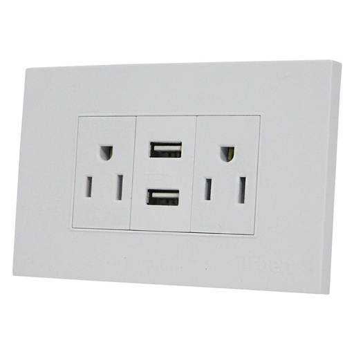 [8870] TOMACORRIENTE DOBLE BLANCO CON USB TROEN