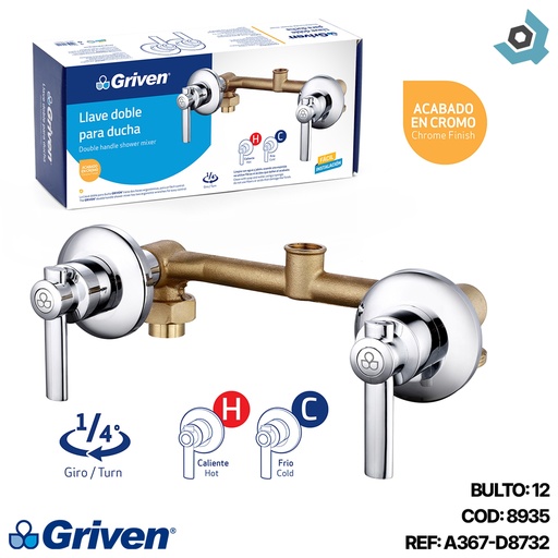 [8935] LLAVE PARA DUCHA 1/2" DOBLE TEMPERATURA GRIVEN