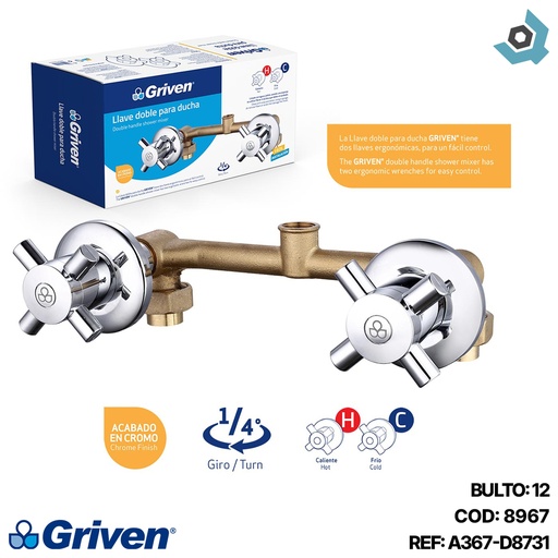 [8967] LLAVE DOBLE 1/2" PARA DUCHA GRIVEN
