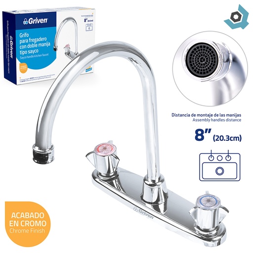 [9038] GRIFERIA PARA FREGADERO 8" TIPO SAYCO GRIVEN