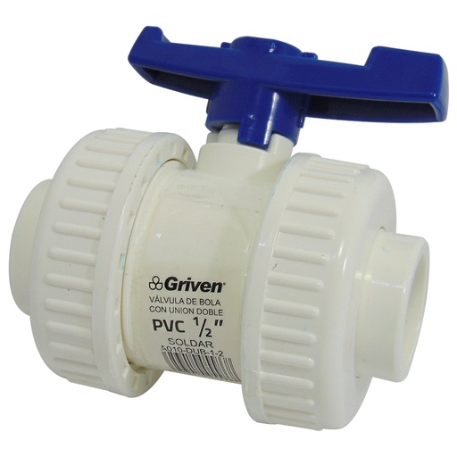 [9057] VALVULA 1/2" DE PVC SIN ROSCA UNION DOBLE GRIVEN