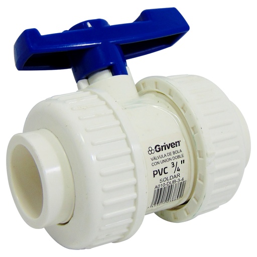 [9058] VALVULA 3/4" DE PVC SIN ROSCA UNION DOBLE GRIVEN