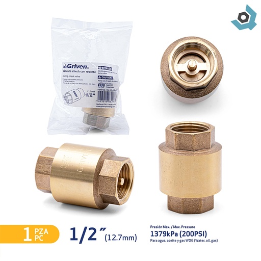 [9123] CHEQUE 1/2" DE BRONCE SIN CANAL GRIVEN