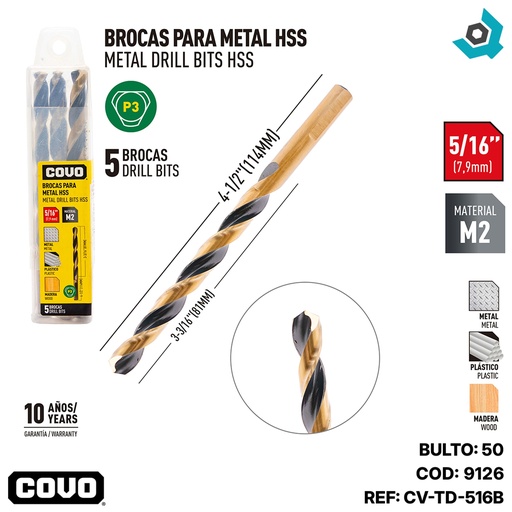 [9126] MECHAS PARA METAL 5/16" HSS COVO