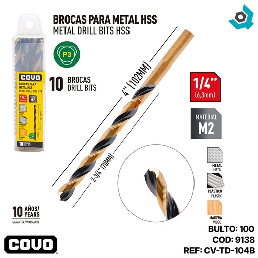[9138] MECHAS PARA METAL 1/4" HSS COVO