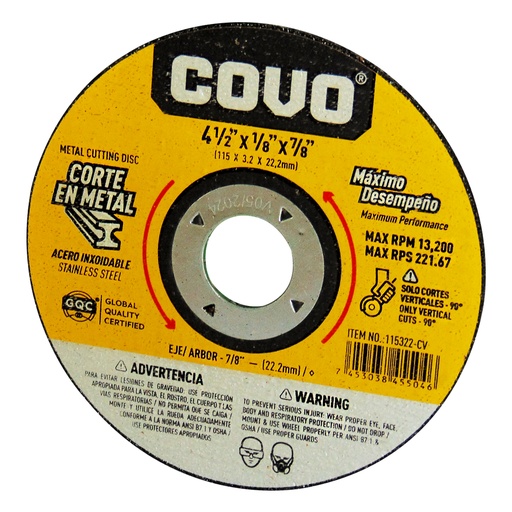 [9197] DISCO PARA CORTE EN METAL 4 1/2" COVO