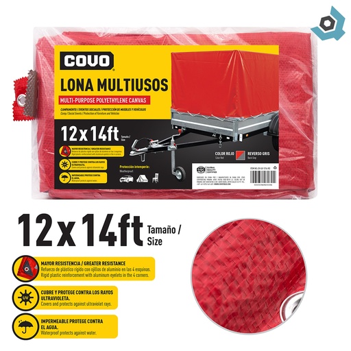 [9201] LONA MUILTIUSOS 12X14FT DE POLIETILENO ROJO COVO