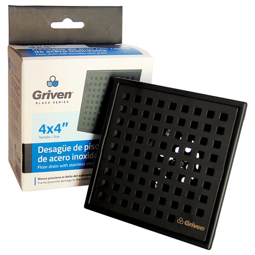 [9205] DESAGUE DE PISO 4"X4" CUADRADO CON REJILLA NEGRO GRIVEN