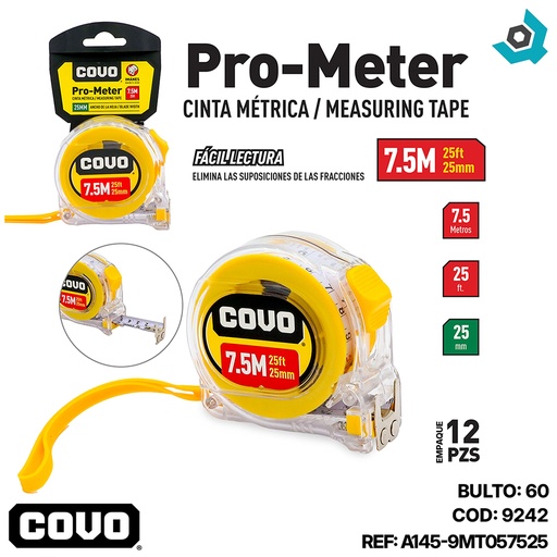 [9242] CINTA METRICA 7.5M X 25MM COVO