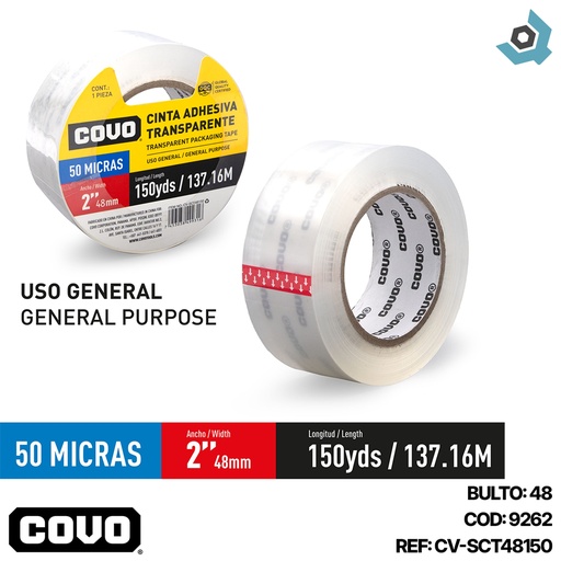 [9262] CINTA ADHESIVA TRANSPARENTE 137MT PARA EMBALAR COVO