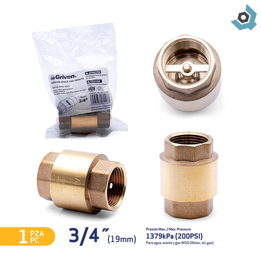 [9278] CHEQUE 3/4" DE BRONCE SIN CANAL GRIVEN