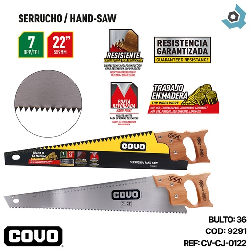 [9291] SERRUCHO 22" MANGO DE MADERA COVO