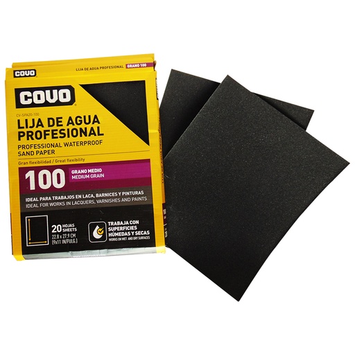 [9319] LIJA DE AGUA 9" X 11" GRANO 100 MEDIO COVO