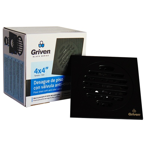 [9330] DESAGUE DE PISO 4" X 4" ANTIOLOR NEGRO GRIVEN