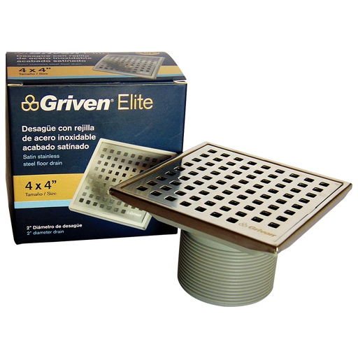 [9332] DESAGUE DE PISO 4" X 4" SATINADO GRIVEN ELITE
