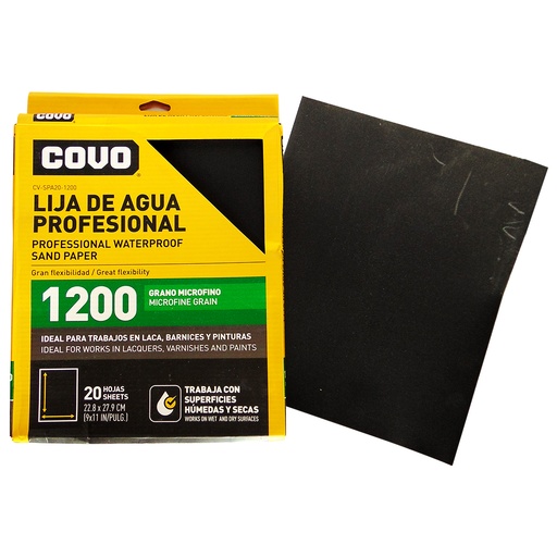 [9337] LIJA DE AGUA 9" X 11" GRANO 1200 MICROFINO COVO