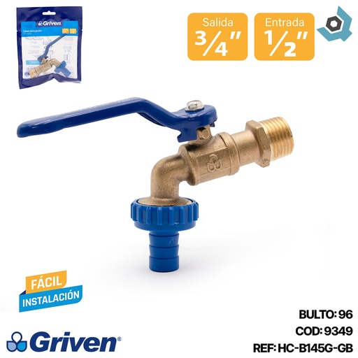 [9343] LLAVE DE CHORRO 1/2" BRONCE CON PICO GRIVEN