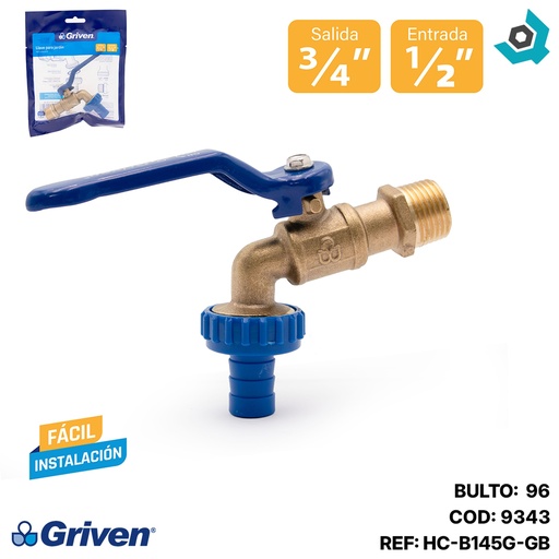 [9343] LLAVE DE CHORRO 1/2" BRONCE CON PICO GRIVEN