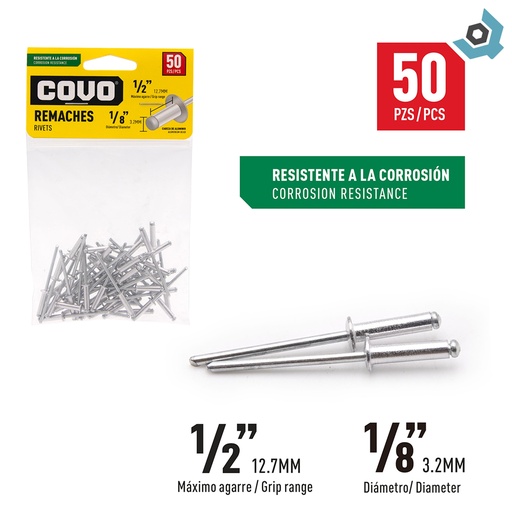 [9350] REMACHE 1/8" X 1/2" 50 PIEZAS COVO