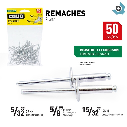 [9354] REMACHE 5/32" X 5/8" 50 PIEZAS COVO