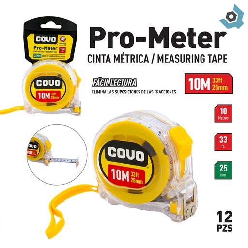 [9359] CINTA METRICA 10MT TRANSPARENTE COVO