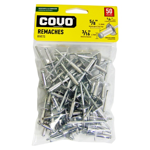 [9372] REMACHES 3/16" X 5/8" ALA ANCHA 50 PIEZAS COVO