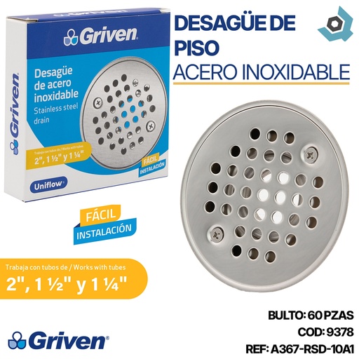 [9378] DESAGUE DE PISO 3" REDONDO ACERO INOXIDABLE GRIVEN