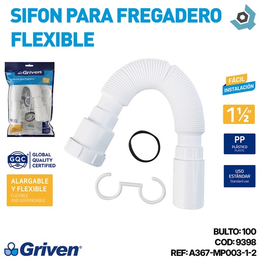 [9398] SIFON PARA FREGADERO DE 1 1/2" FLEXIBLE GRIVEN