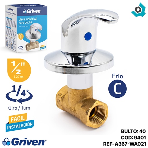 [9401] LLAVE PARA DUCHA 1/2" INDIVIDUAL GRIVEN