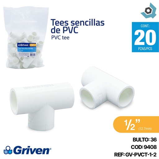 [9408] TEE PVC 1/2" SENCILLA CXCXC GRIVEN